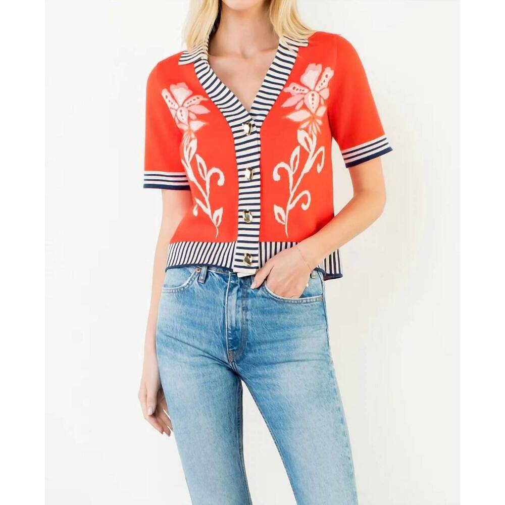 NEW THML floral button front cardigan in red